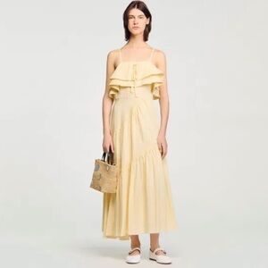 Sandro Ruffled Linen Blend Maxi Dress NWOT Tiered Romantic